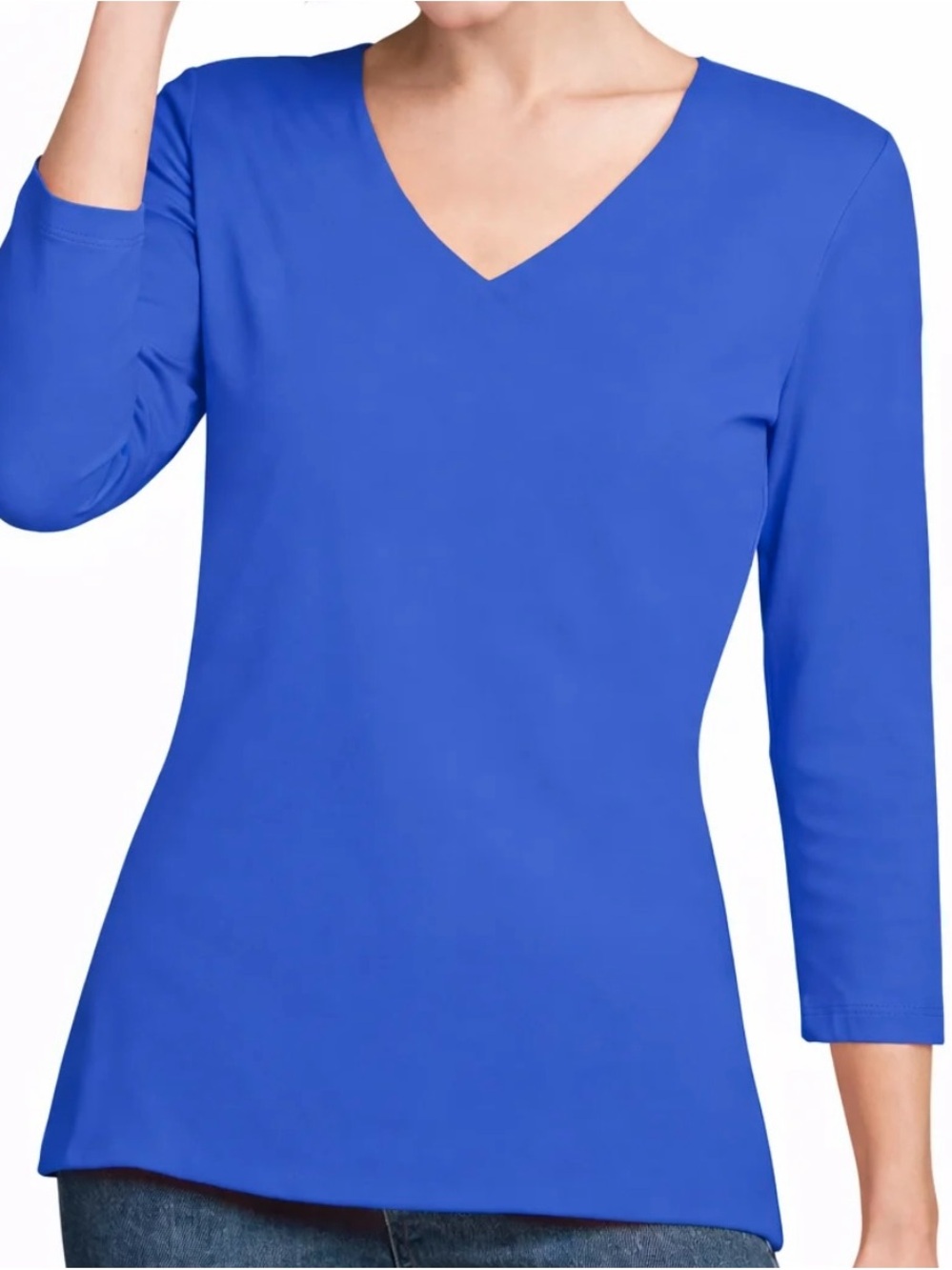 Judy P. Women's Small Karen Relaxed Fit V-Neck 3/4 Sleeve Top Royal Blue